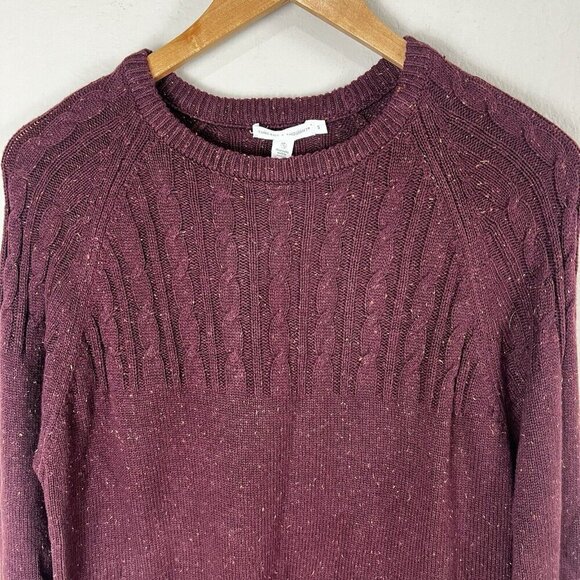 Threads 4 Thought Fleck Knit Raglan Crew Sweater Burgundy Cableknit‎ Size Small - Picture 2 of 9